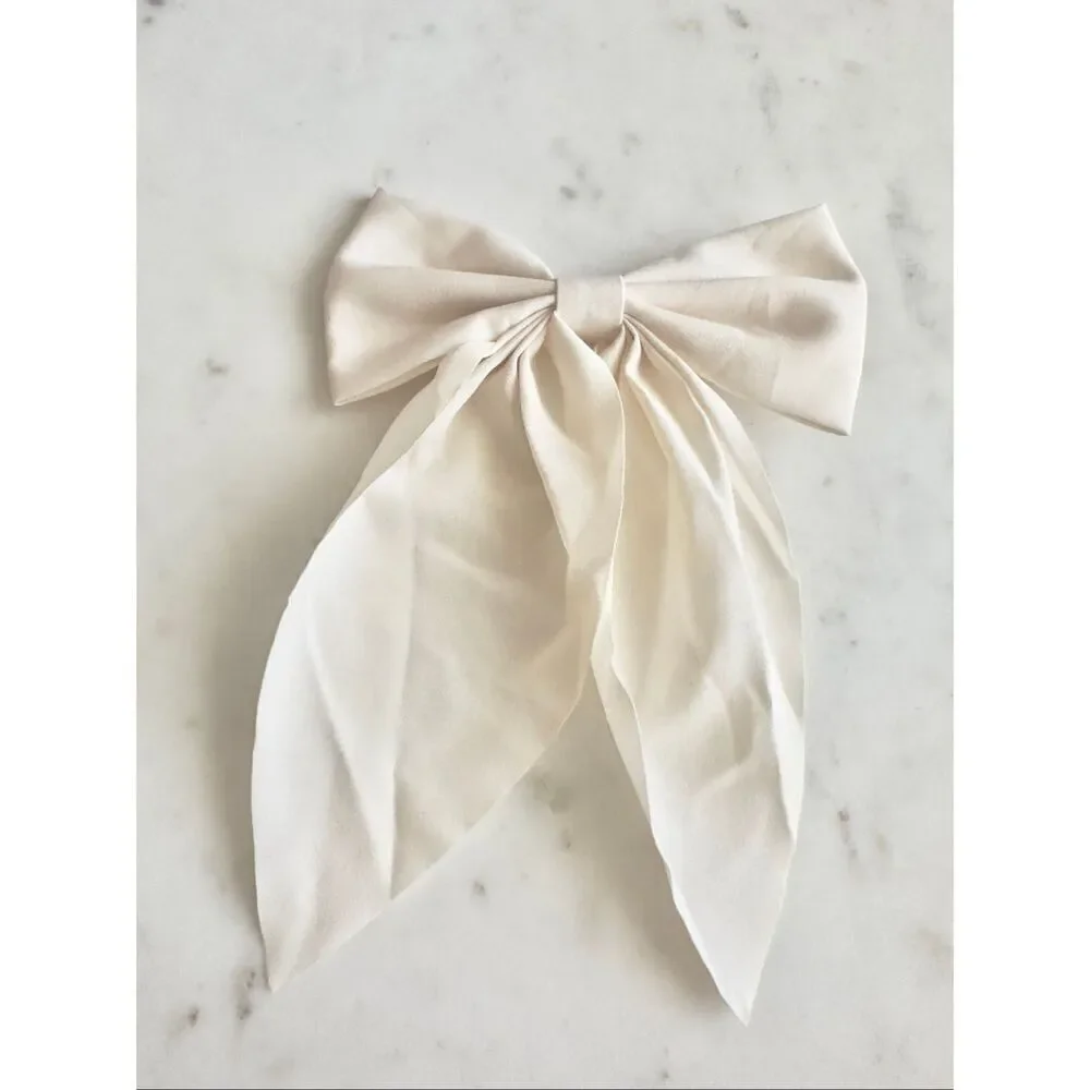 Cream color clip hair bow